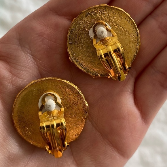 Vintage Signed Carita Paris Gold and Orange Clip on Earrings - Picture 4 of 6
